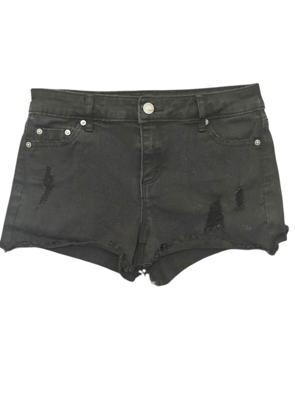 Girl's Tractr Destroyed Black Brittany 5-Pocket Frayed Denim Shorts - Size 12